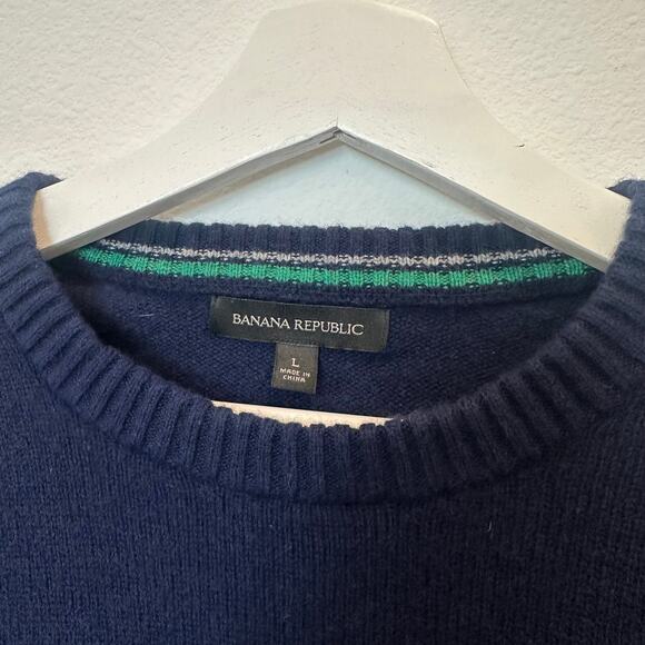 Banana Republic merino extra fine wool dark blue knit sweater large - Picture 3 of 4